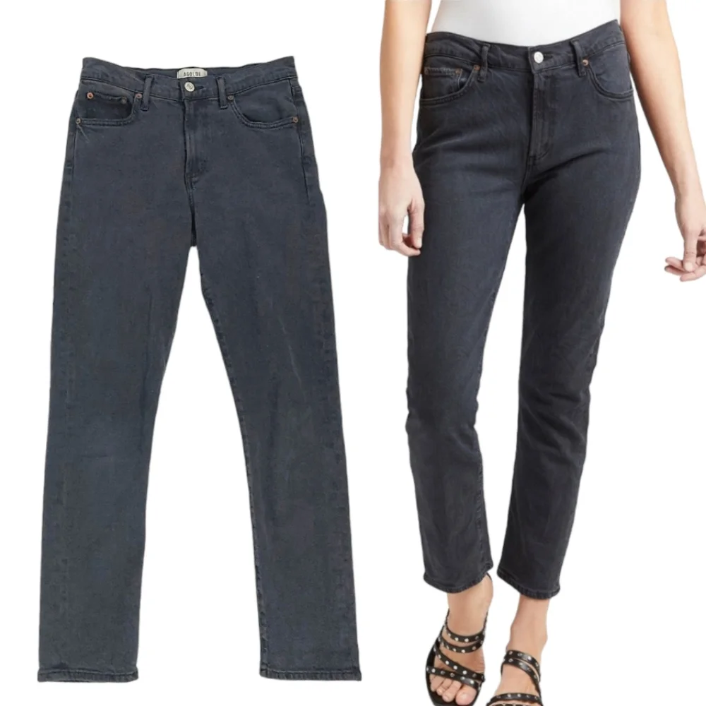 Agolde Black Mid Rise Toni in Montage Stretch Jeans